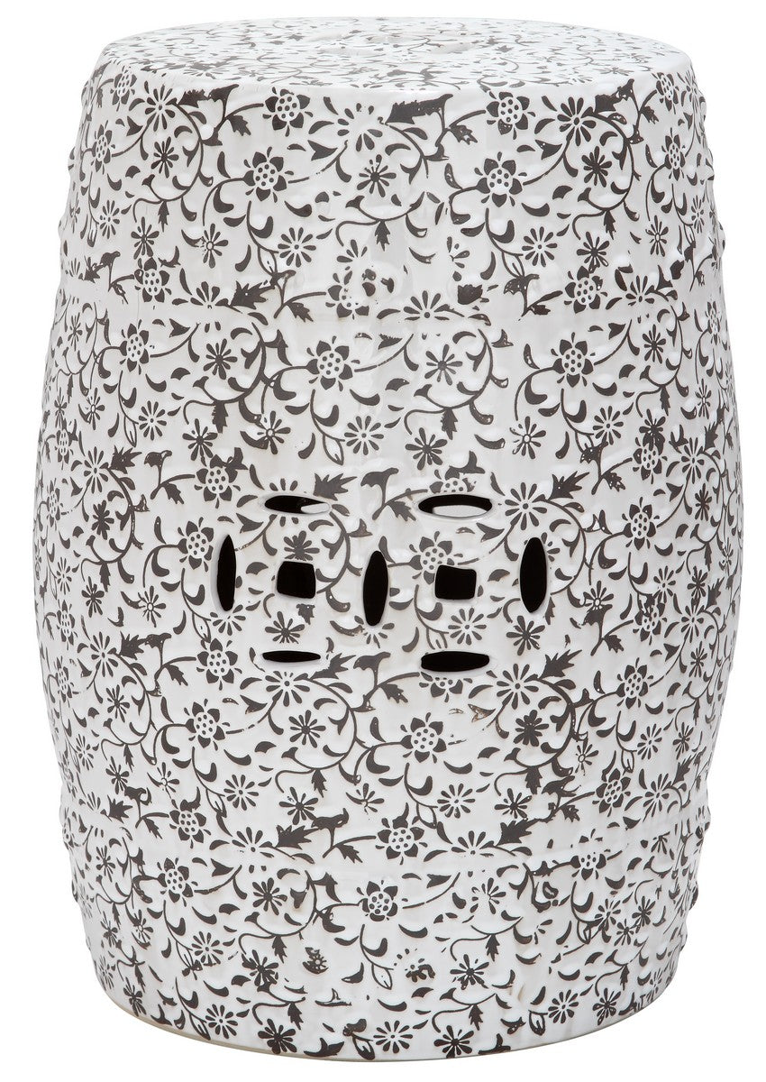 Safavieh Garden Stool Flower and Vine White Pattern Ceramic ACS4511A 683726421047