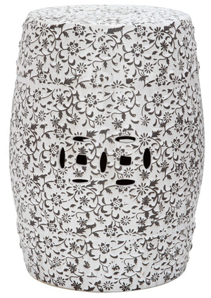 Safavieh Garden Stool Flower and Vine White Pattern Ceramic ACS4511A 683726421047