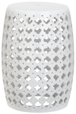 Lacey Garden Stool - Versatile White Ceramic Accent for Indoor and Outdoor Spaces with Elegant Design