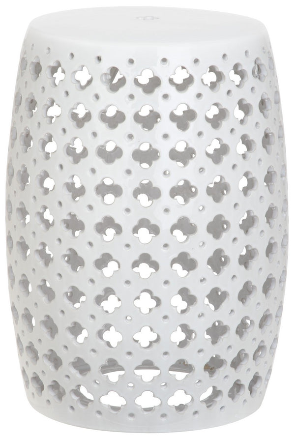 Lacey Garden Stool - Versatile White Ceramic Accent for Indoor and Outdoor Spaces with Elegant Design
