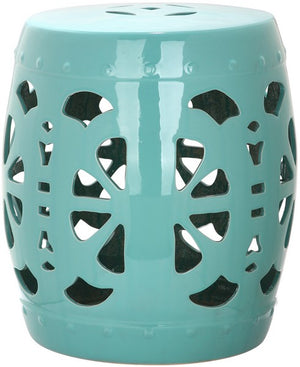 Safavieh Stencil Blossom Garden Stool Light Blue Ceramic ACS4536C 683726323044