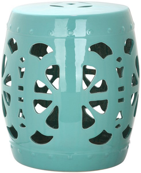 Safavieh Stencil Blossom Garden Stool Light Blue Ceramic ACS4536C 683726323044