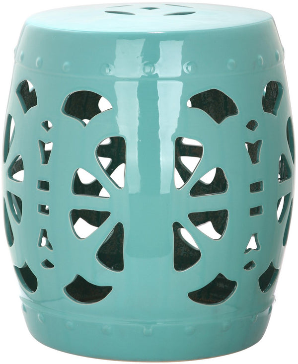 Safavieh Stencil Blossom Garden Stool Light Blue Ceramic ACS4536C 683726323044