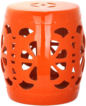 Safavieh Stencil Blossom Garden Stool Orange Ceramic ACS4536D 683726323082