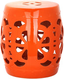 Safavieh Stencil Blossom Garden Stool Orange Ceramic ACS4536D 683726323082