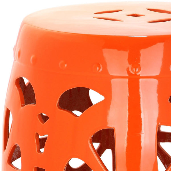 Safavieh Stencil Blossom Garden Stool Orange Ceramic ACS4536D 683726323082