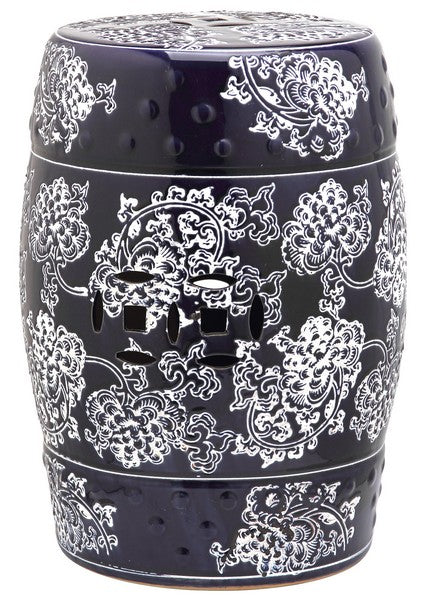 Safavieh Garden Stool Midnight Flower Navy and White Ceramic ACS4547A 683726328421