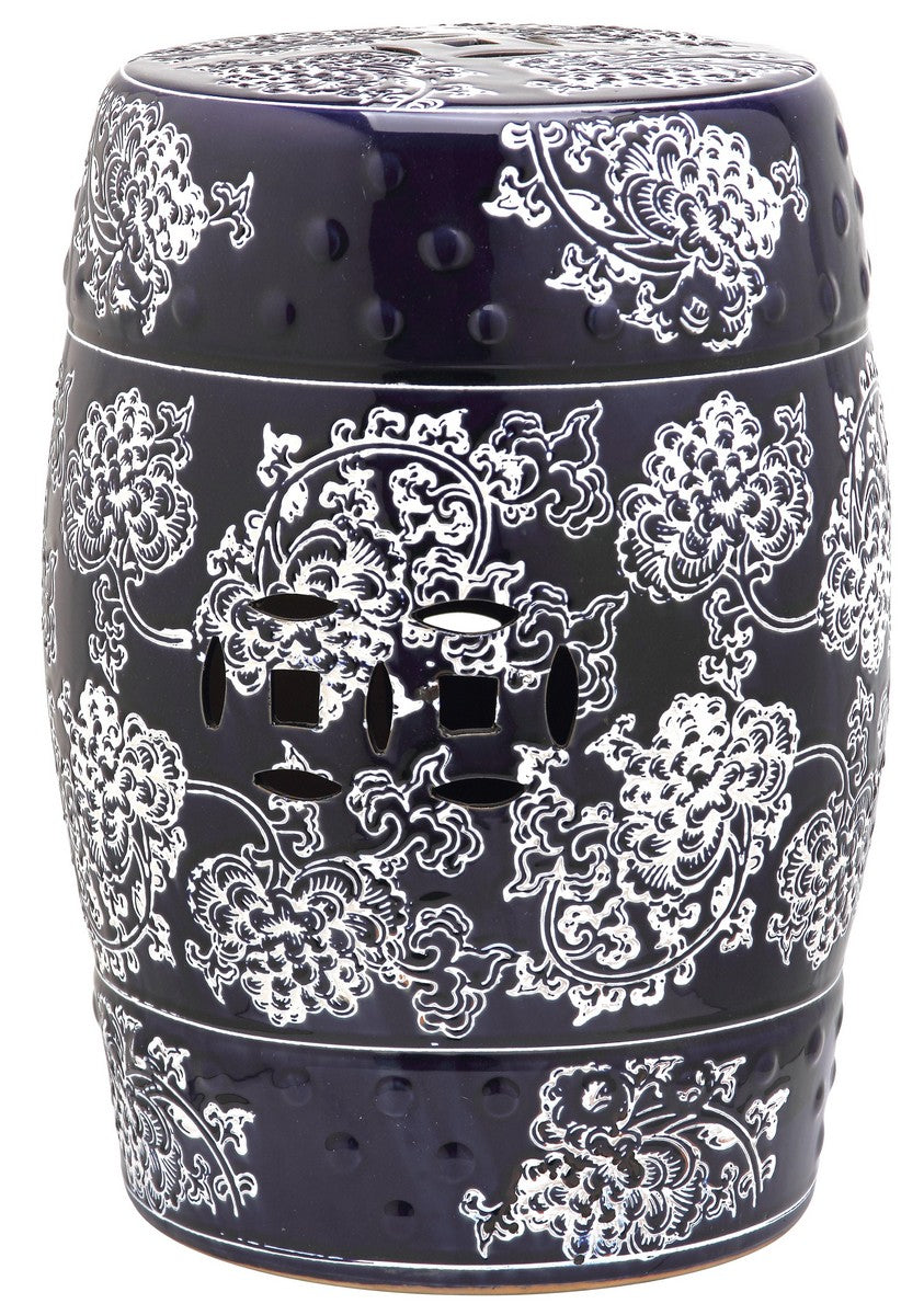 Safavieh Garden Stool Midnight Flower Navy and White Ceramic ACS4547A 683726328421