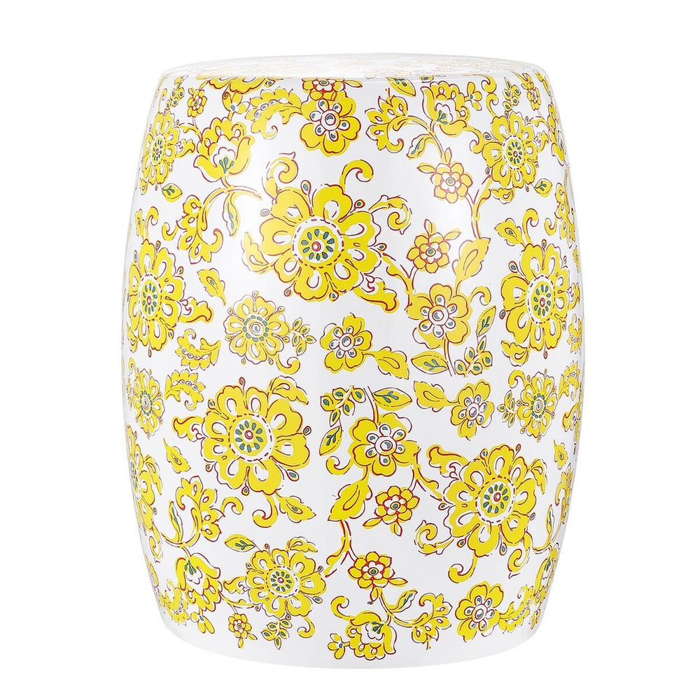 Rainer Garden Stool - Vibrant Yellow Daisy Design on Crisp White Ceramic for Stylish Decor Accents