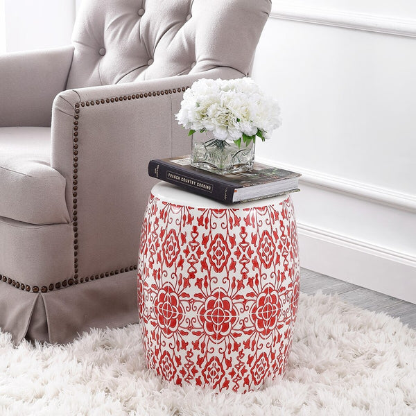 Sebryna Garden Stool - Striking Moroccan Tile Motif in Ceramic, Perfect for Modern Outdoor Décor