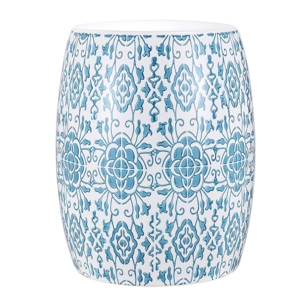 Sebryna Garden Stool - Striking Moroccan Tile Motif in Ceramic, Perfect for Modern Outdoor Décor