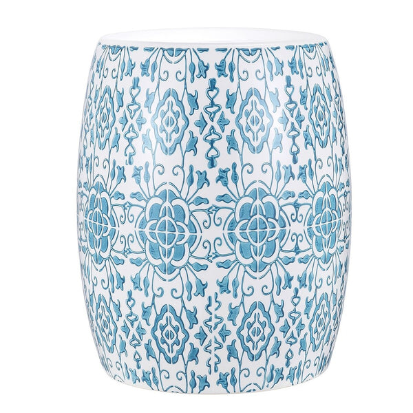 Sebryna Garden Stool - Striking Moroccan Tile Motif in Ceramic, Perfect for Modern Outdoor Décor