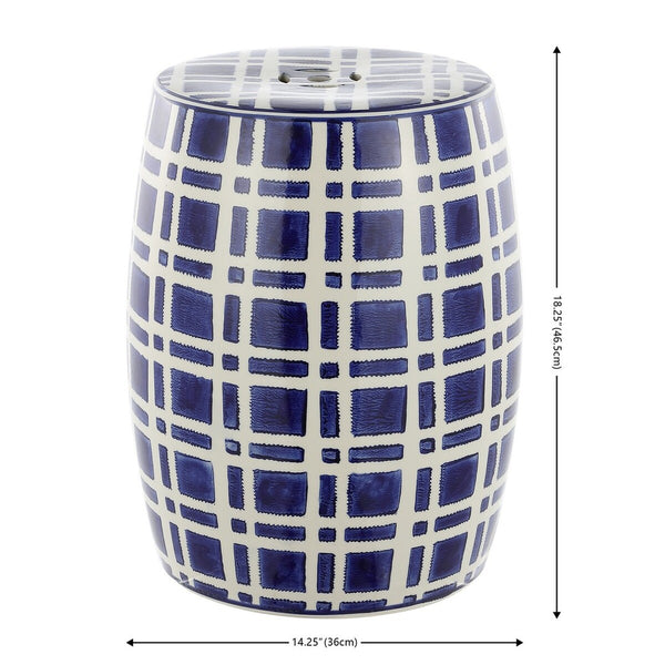 Safavieh Eytan, 18.25 Inch, Navy/White, Ceramic Garden Stool ​ Navy / White Ceramic ACS4602A