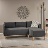 Augustus Mid Century Modern Muted Dark Grey Fabric Chaise Sectional Noble House