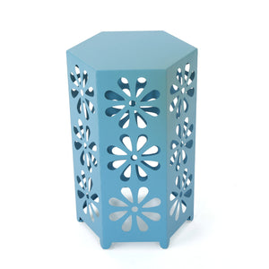 Noble House Dandelion Outdoor 14 Inch Matte Blue Iron Floral Side Table