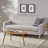 Sawyer Mid Century Modern Light Grey Tweed Fabric 3 Seater Sofa