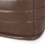 Baddow Contemporary Faux Leather Channel Stitch Rectangular Pouf, Brown Noble House