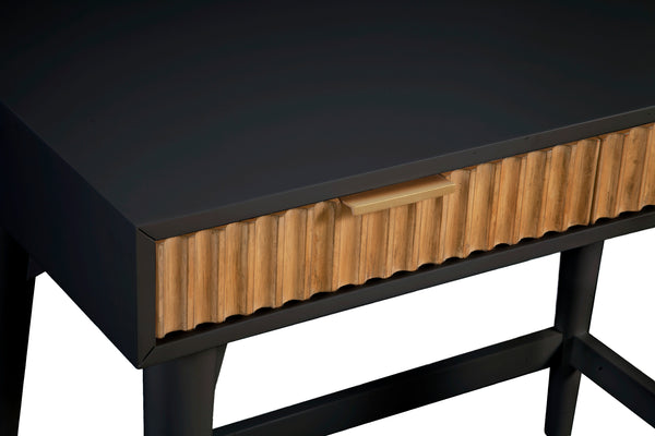 Larsen Mini Desk in Black & Natural - Stylish Mahogany, Textured Drawers, Gold Hardware, 2 Drawers