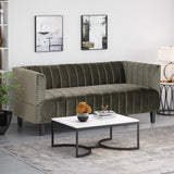 Weymouth Contemporary Channel Stitch Velvet 3 Seater Sofa, Gray Noble House