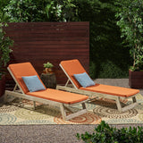 Maki Outdoor Acacia Wood Chaise Lounge and Cushion Sets, Light Gray and Rust Orange Noble House