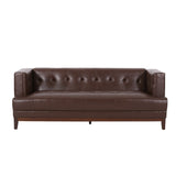 Raintree Mid Century Modern Faux Leather Tufted 3 Seater Sofa, Dark Brown and Espresso Noble House