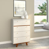 Alpine Furniture Dakota 4 Drawer Chest 1974-05 White with Acorn Accents Mahogany Solids & Veneer 30 x 18 x 44