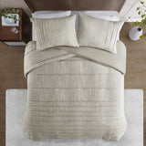 Beautyrest Maddox Casual 3 Piece Striated Cationic Dyed Oversized Duvet Cover Set with Pleats Natural Full/Queen BR12-3870