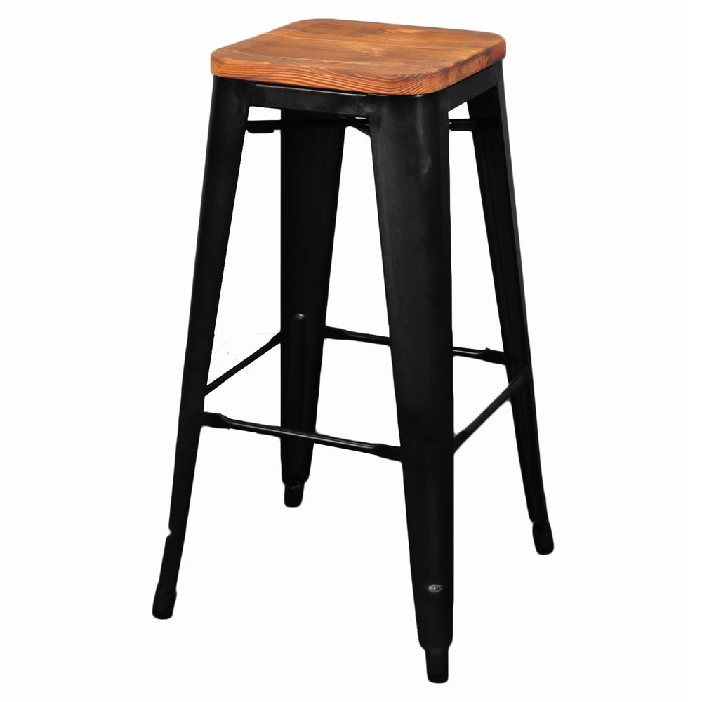 Metropolis Backless Bar Stool Set of 4 - Stylish Retro Design with Solid Pine Top and Stackable Ease