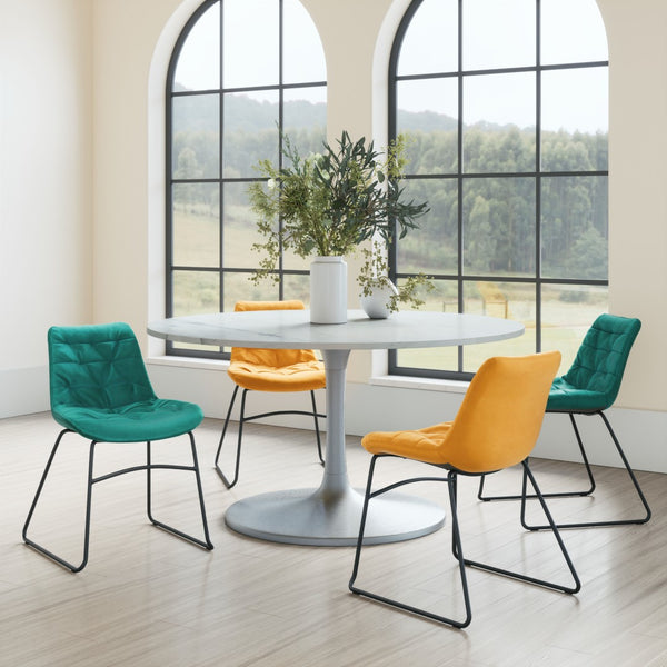 Zuo Modern Gotham Marble, MDF, Iron, Aluminum Modern Commercial Grade Dining Table White, Silver Marble, MDF, Iron, Aluminum