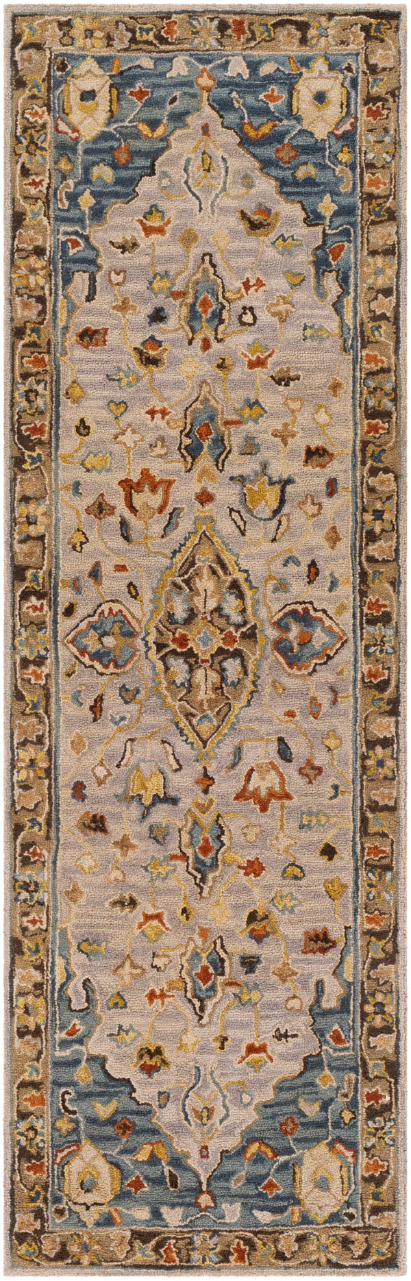 Artemis AES-2301 Traditional Wool Rug AES2301-268 Dark Blue, Sage, Medium Gray, Ivory, Camel, Khaki, Mustard, Dark Brown, Beige 100% Wool 2'6" x 8'