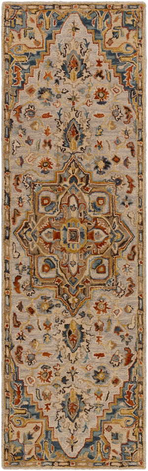 Artemis AES-2311 Traditional Wool Rug AES2311-268 Clay, Burnt Orange, Denim, Medium Gray, Tan, Camel, Dark Brown, Khaki 100% Wool 2'6" x 8'