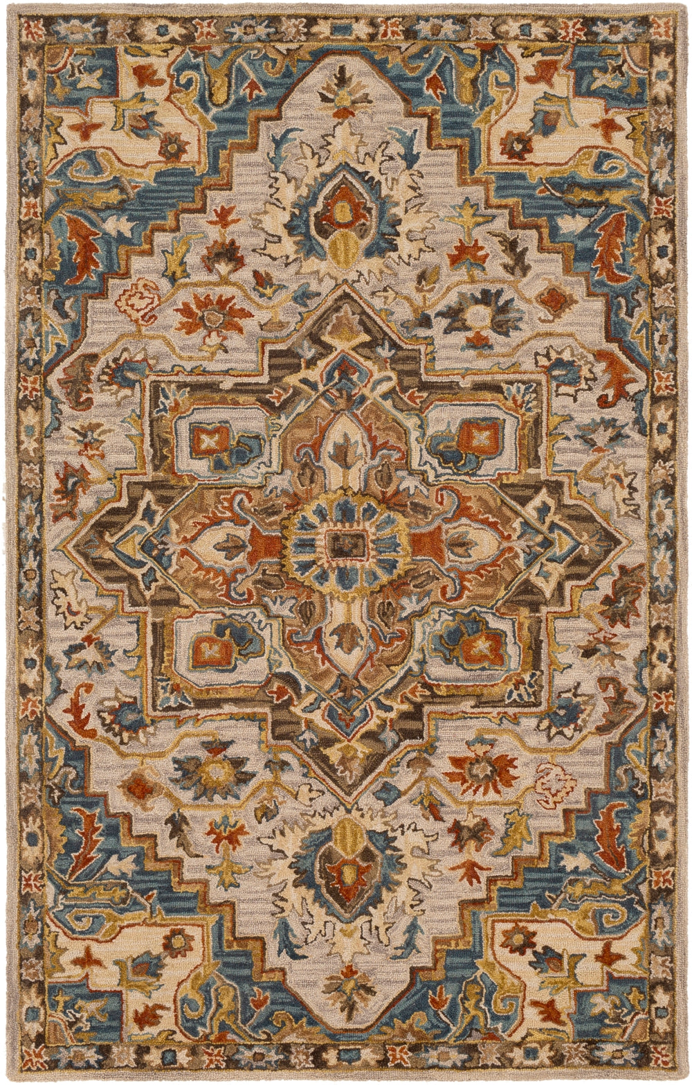 Artemis AES-2311 Traditional Wool Rug AES2311-913 Clay, Burnt Orange, Denim, Medium Gray, Tan, Camel, Dark Brown, Khaki 100% Wool 9' x 13'