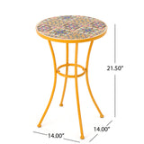 Barnsfield Outdoor Yellow Ceramic Tile Side Table with Iron Frame Noble House