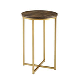 Walker Edison Round Side Table - Dark Walnut/Gold in Durable Laminate, Powder Coated Metal AF16ALSTDWG 842158135056