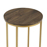 Walker Edison Round Side Table - Dark Walnut/Gold in Durable Laminate, Powder Coated Metal AF16ALSTDWG 842158135056