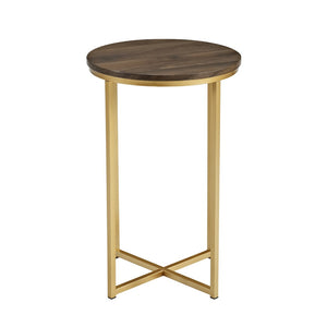 Walker Edison Round Side Table - Dark Walnut/Gold in Durable Laminate, Powder Coated Metal AF16ALSTDWG 842158135056