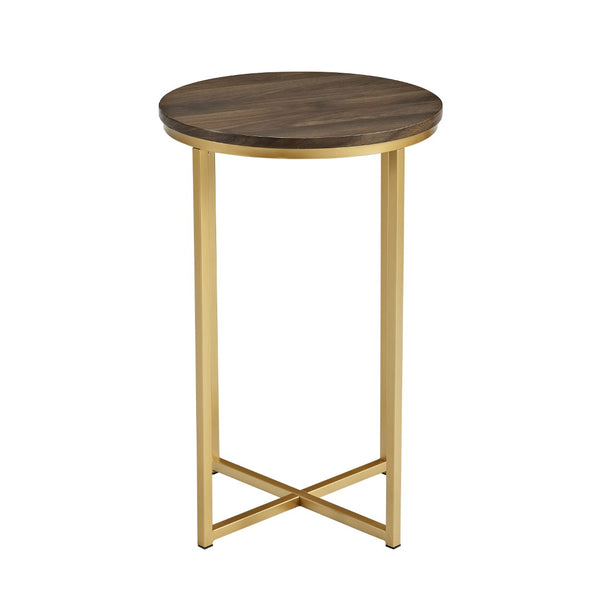 Walker Edison Round Side Table - Dark Walnut/Gold in Durable Laminate, Powder Coated Metal AF16ALSTDWG 842158135056
