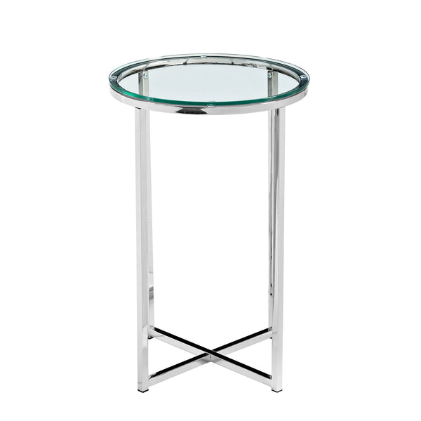 Walker Edison Round Side Table - Glass/Chrome in Tempered Safety Glass, Powder Coated Metal AF16ALSTGCR 842158135049