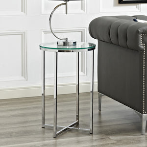 Walker Edison Round Side Table - Glass/Chrome in Tempered Safety Glass, Powder Coated Metal AF16ALSTGCR 842158135049