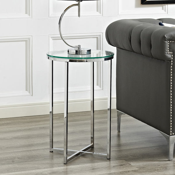 Walker Edison Round Side Table - Glass/Chrome in Tempered Safety Glass, Powder Coated Metal AF16ALSTGCR 842158135049