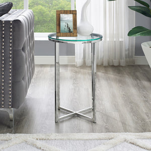 Walker Edison Round Side Table - Glass/Chrome in Tempered Safety Glass, Powder Coated Metal AF16ALSTGCR 842158135049