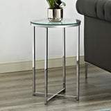 Walker Edison Round Side Table - Glass/Chrome in Tempered Safety Glass, Powder Coated Metal AF16ALSTGCR 842158135049