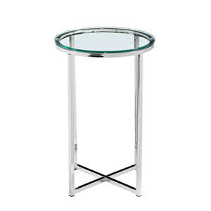 Walker Edison Round Side Table - Glass/Chrome in Tempered Safety Glass, Powder Coated Metal AF16ALSTGCR 842158135049