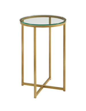 Walker Edison Round Side Table - Glass/Gold in Tempered Safety Glass, Powder Coated Metal AF16ALSTGGD 842158106230