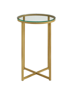 Walker Edison Round Side Table - Glass/Gold in Tempered Safety Glass, Powder Coated Metal AF16ALSTGGD 842158106230