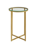 Walker Edison Round Side Table - Glass/Gold in Tempered Safety Glass, Powder Coated Metal AF16ALSTGGD 842158106230