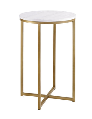 Walker Edison Round Side Table - Marble/Gold in High-Grade MDF, Durable Laminate, Powder Coated Metal AF16ALSTMGD 842158106247