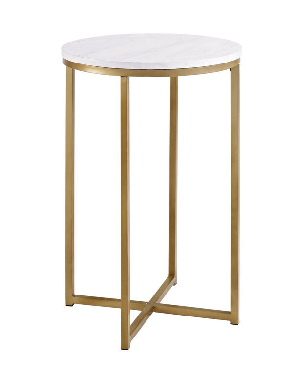 Walker Edison Round Side Table - Marble/Gold in High-Grade MDF, Durable Laminate, Powder Coated Metal AF16ALSTMGD 842158106247