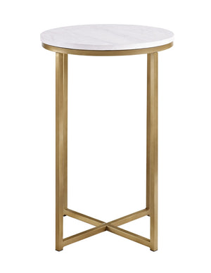 Walker Edison Round Side Table - Marble/Gold in High-Grade MDF, Durable Laminate, Powder Coated Metal AF16ALSTMGD 842158106247