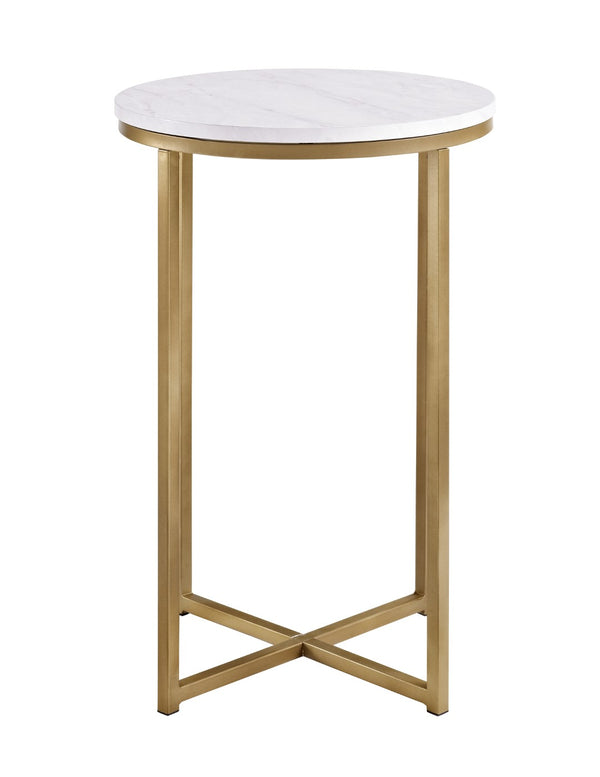 Walker Edison Round Side Table - Marble/Gold in High-Grade MDF, Durable Laminate, Powder Coated Metal AF16ALSTMGD 842158106247